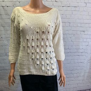 Hot Jazz by Christina Knit by hand! Vintage White boho sweater size medium